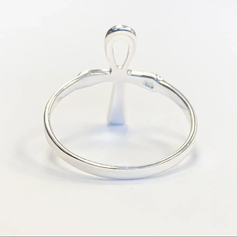 925 Sterling Silver Ankh Cross Ring - Picture 12 of 15